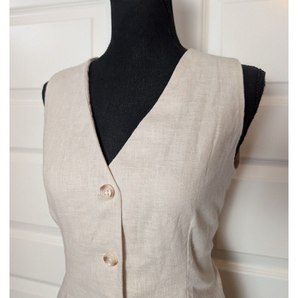 Abercrombie & Fitch Size S The Mara Dress Blazer Vest Mini Linen Blend Oatmeal - Picture 4 of 10